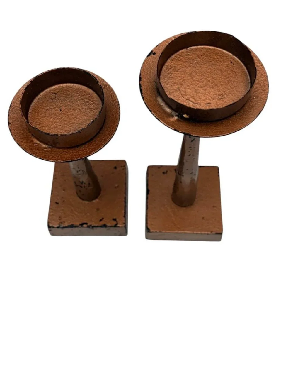 Rustic Metal Pillar Candle Holders (2) Distressed Farmhouse Decor Made in India